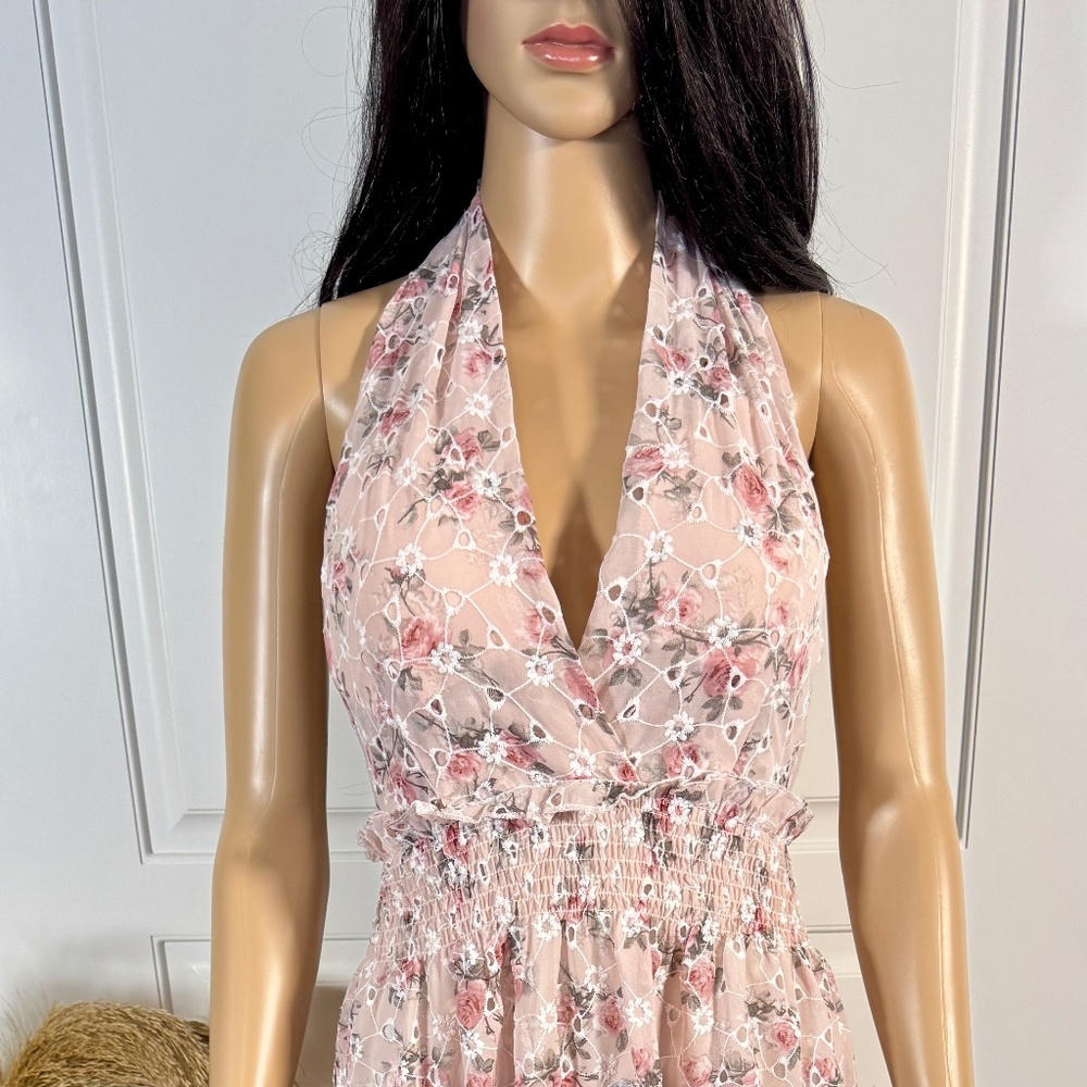 FLORAL EYELET HALTER TOP MAXI DRESS - Picture 3 of 12